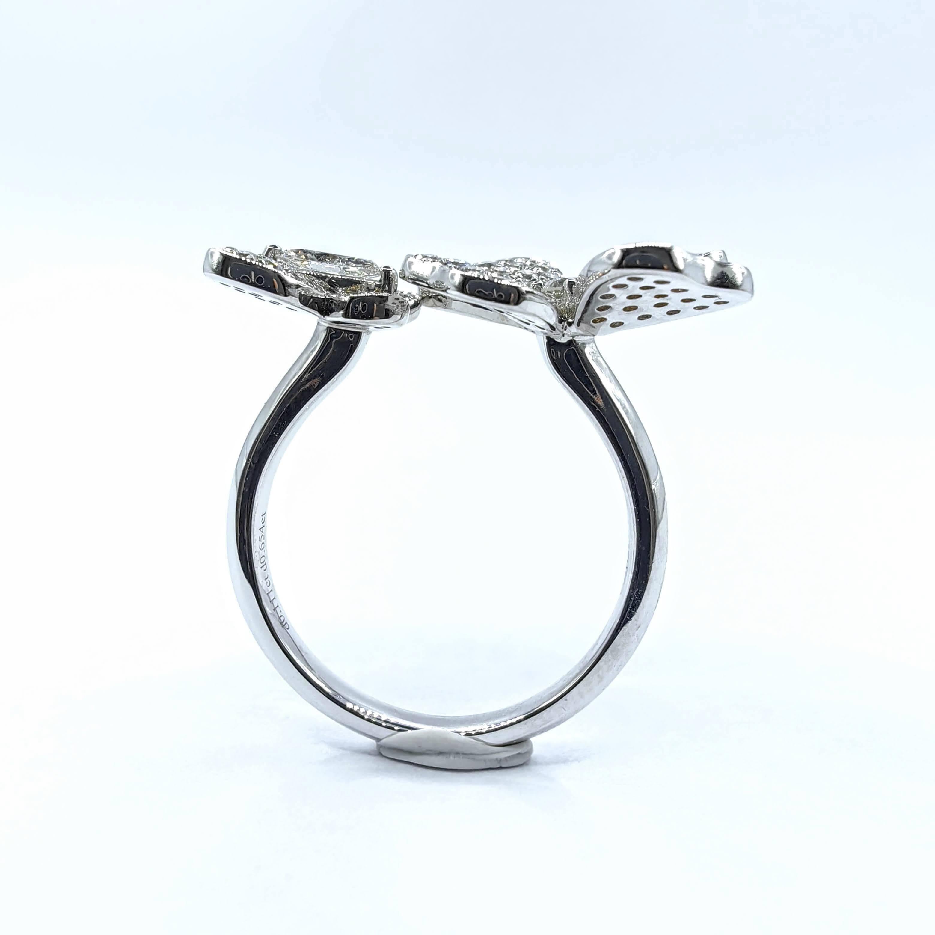De las mujeres 108 Diamond Flower and Butterfly Open Adjustable Ring in 18K White Gold en venta