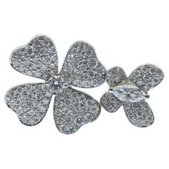108 Diamond Flower and Butterfly Open Adjustable Ring in 18K White Gold