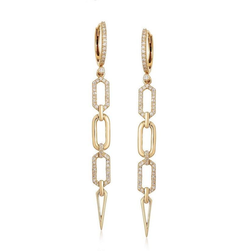 108 Diamond Mystic 14K Yellow Gold Diamond Drop Earrings In New Condition For Sale In Los Angeles, CA