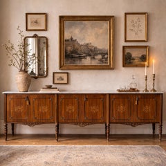 108" Late 19th Century French Louis XVI Style Marble Top Walnut Sideboard Buffet