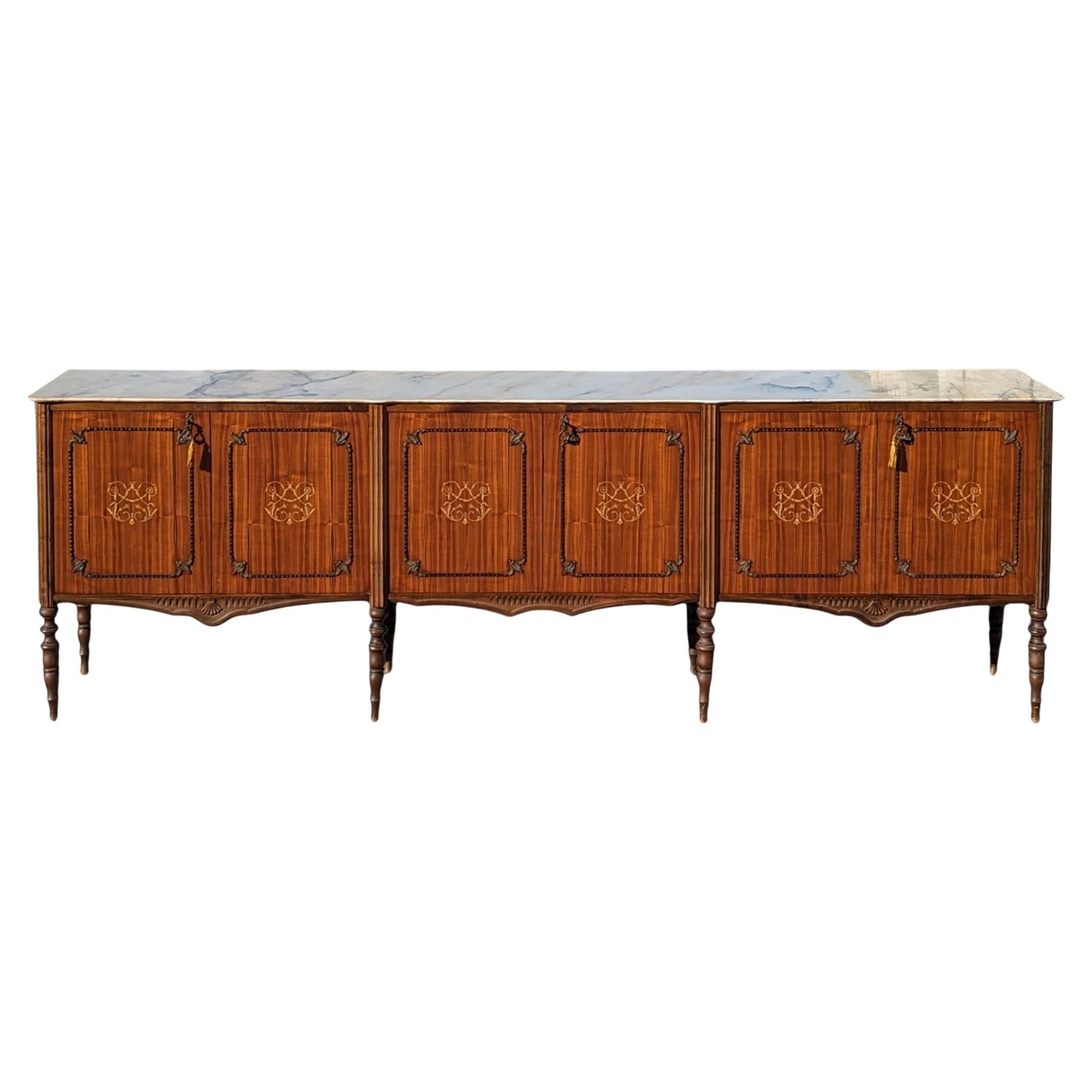 108" Late 19th Century French Louis XVI Style Marble Top Walnut Sideboard Buffet