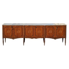 108" Late 19th Century French Louis XVI Style Marble Top Walnut Sideboard Buffet
