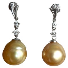 Orecchino con perla dei mari del sud da 10,8 mm e diamanti naturali in oro 18 carati