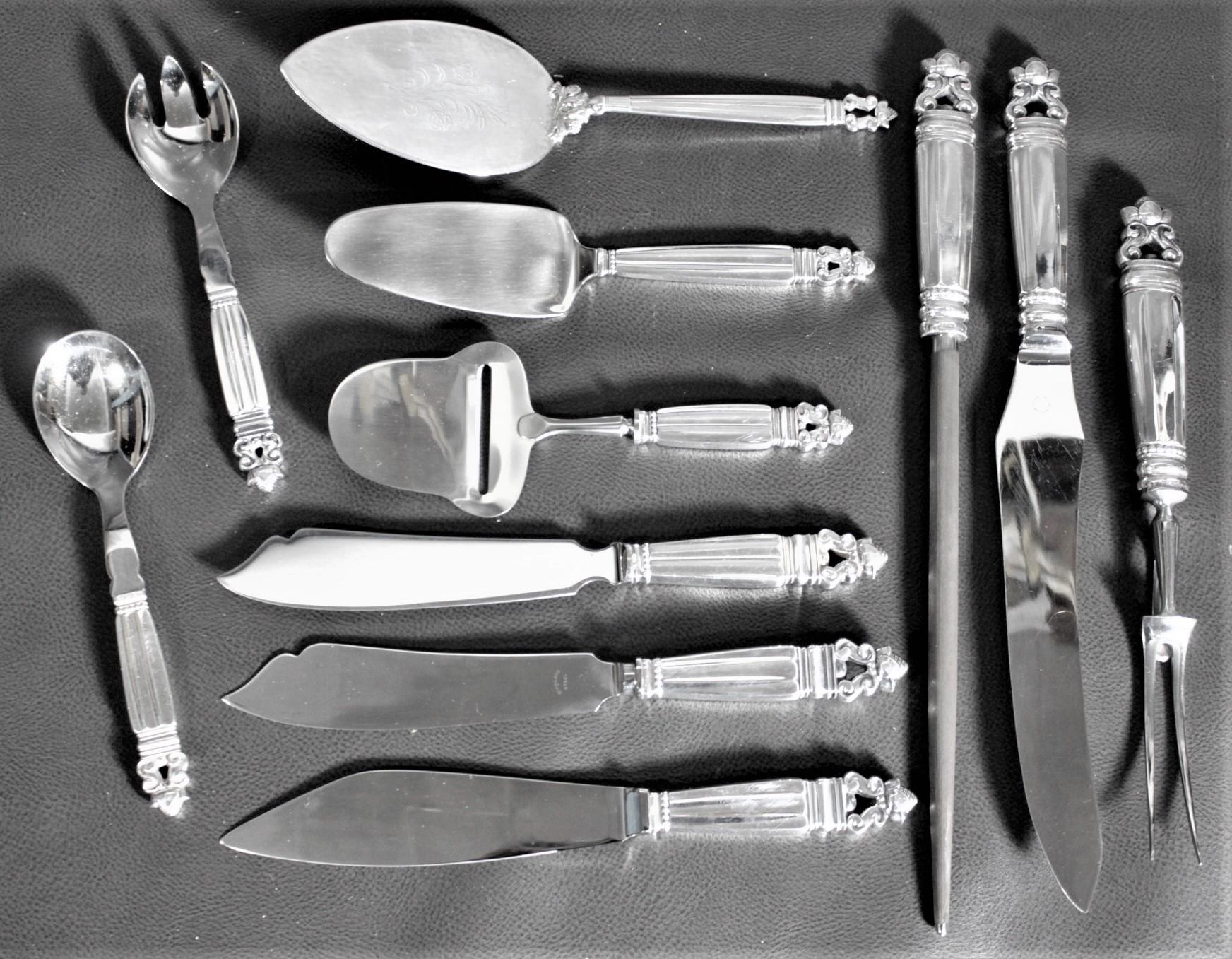 Art Deco 108 Piece Georg Jensen 'Acorn' Sterling Silver Flatware Set with Many Extras