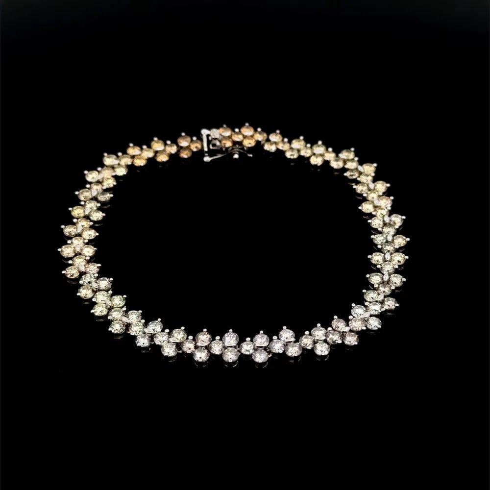 Mixed Cut 108 RBC White and Fancy Color Diamond Gold Statement Line Bracelet For Sale