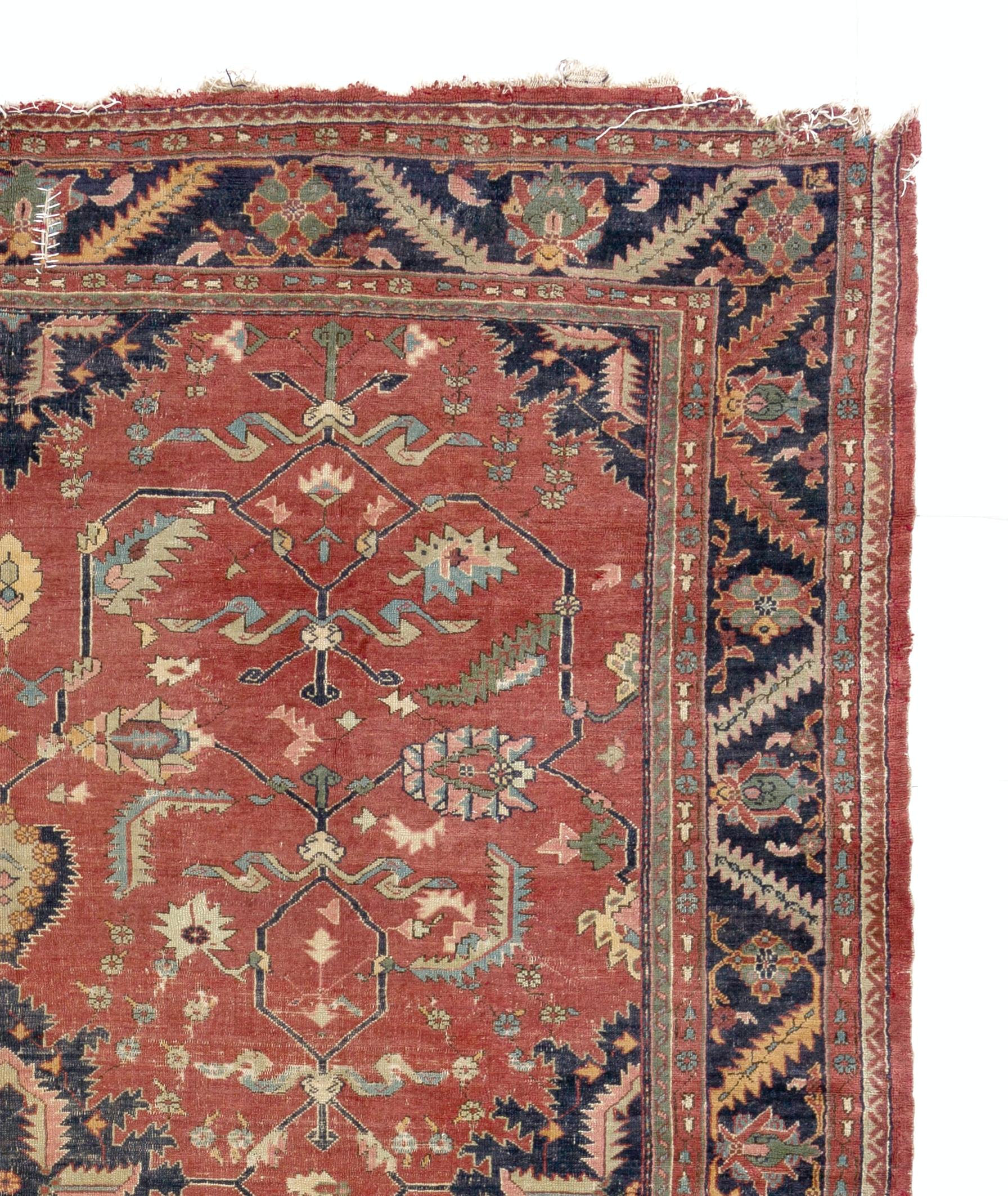 Antique Turkish Oushak rug.
Finely hand-knotted with even medium wool pile on wool foundation. Origin good condition. Sturdy and as clean as a brand new rug (deep washed professionally).