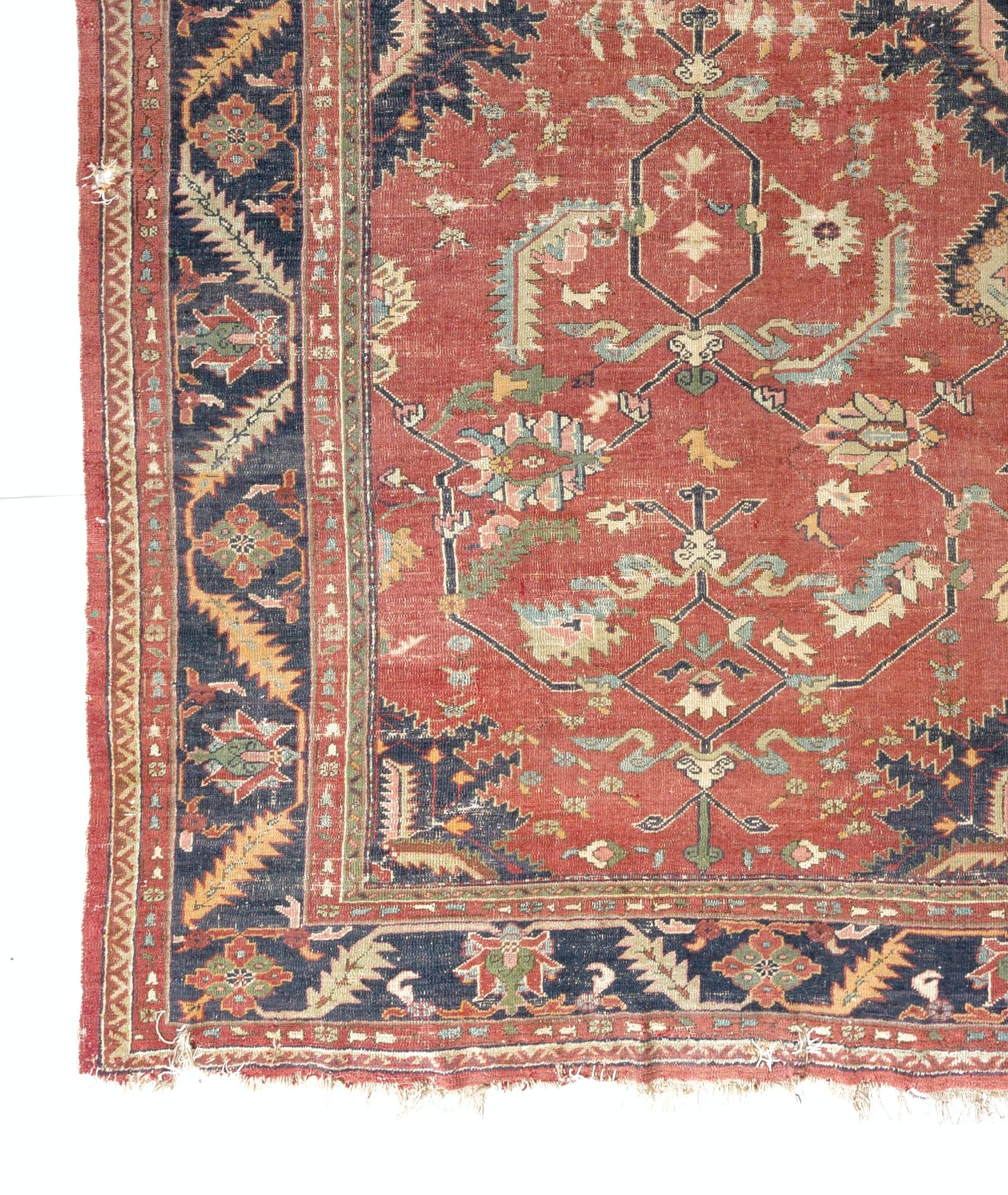 Hand-Knotted 10.7x12.4 ft Antique Turkish Oushak Rug For Sale
