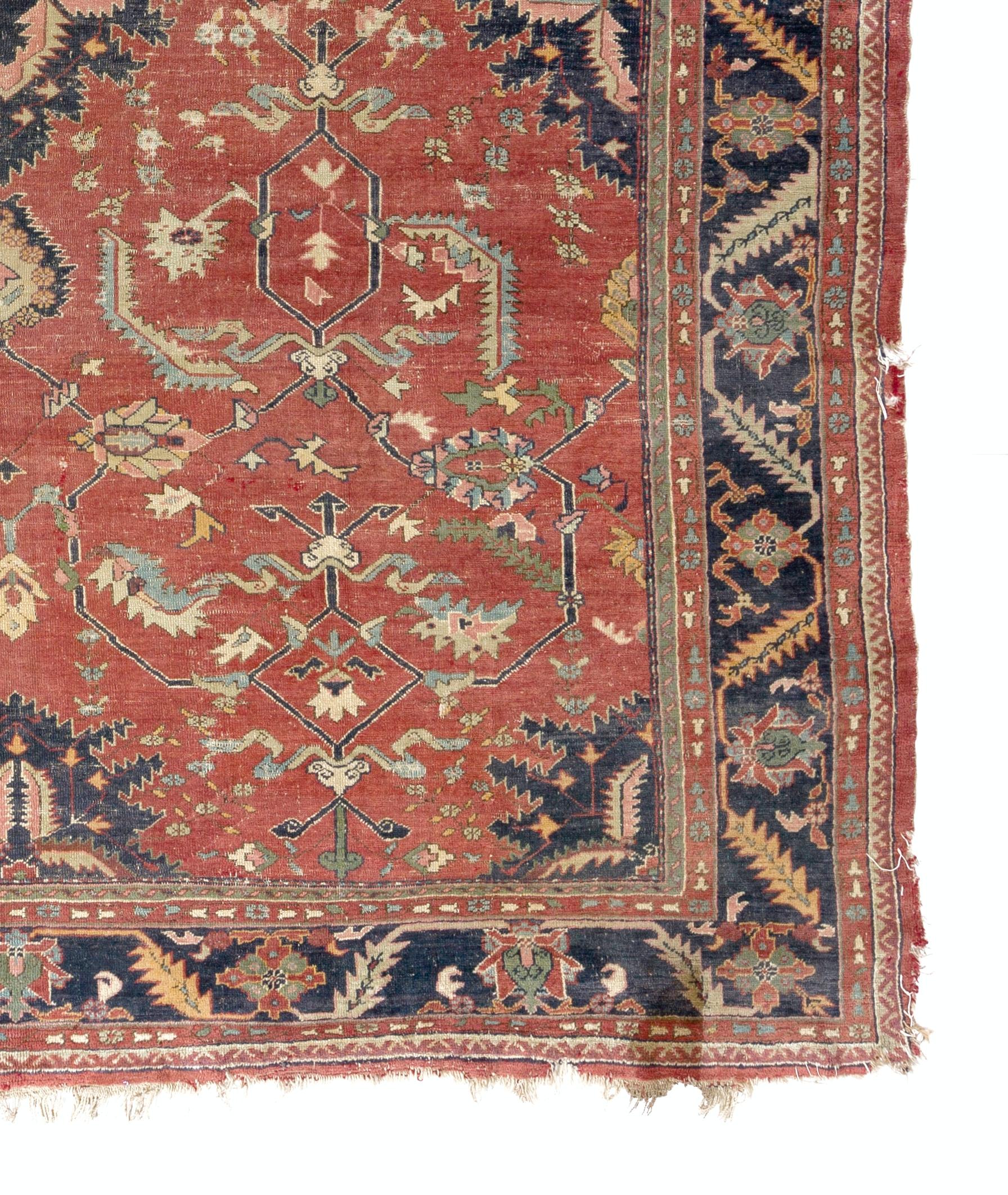 10.7x12.4 ft Antique Turkish Oushak Rug In Good Condition For Sale In Philadelphia, PA