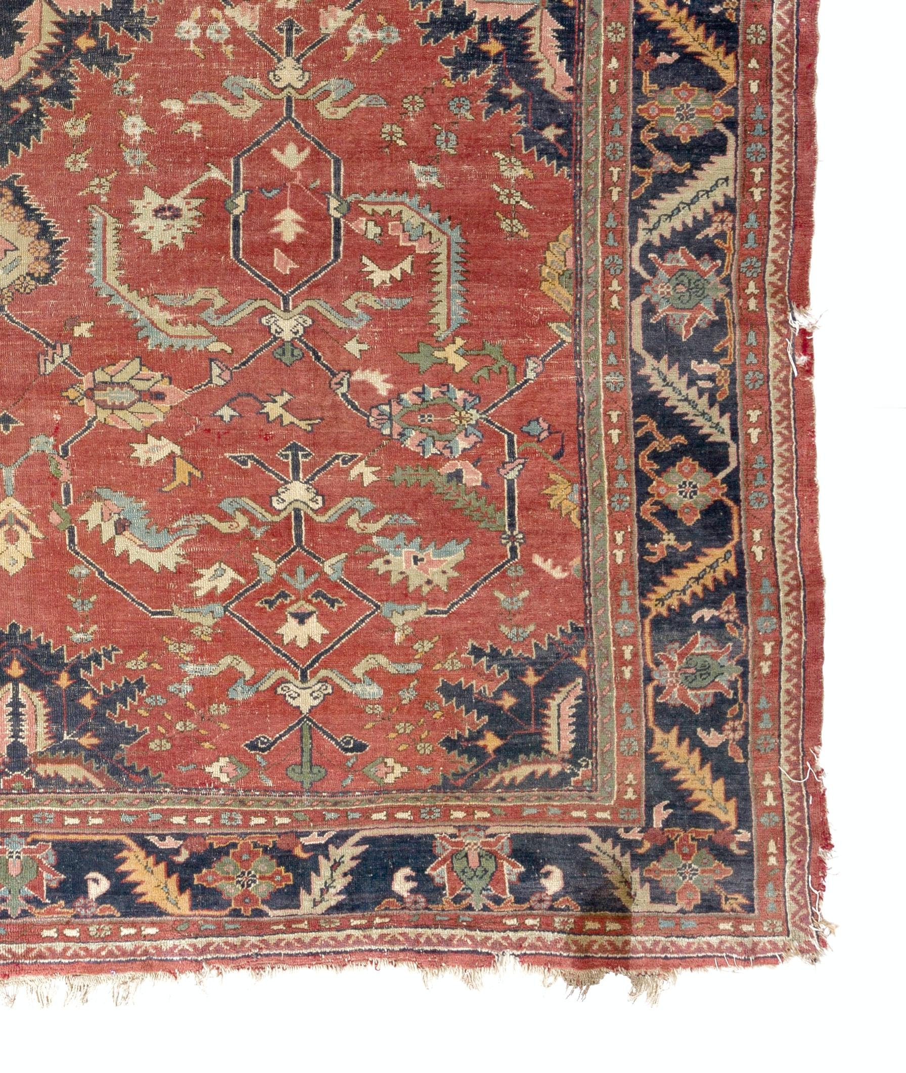 10.7x12.4 ft Antique Turkish Oushak Rug In Good Condition For Sale In Spring Valley, NY