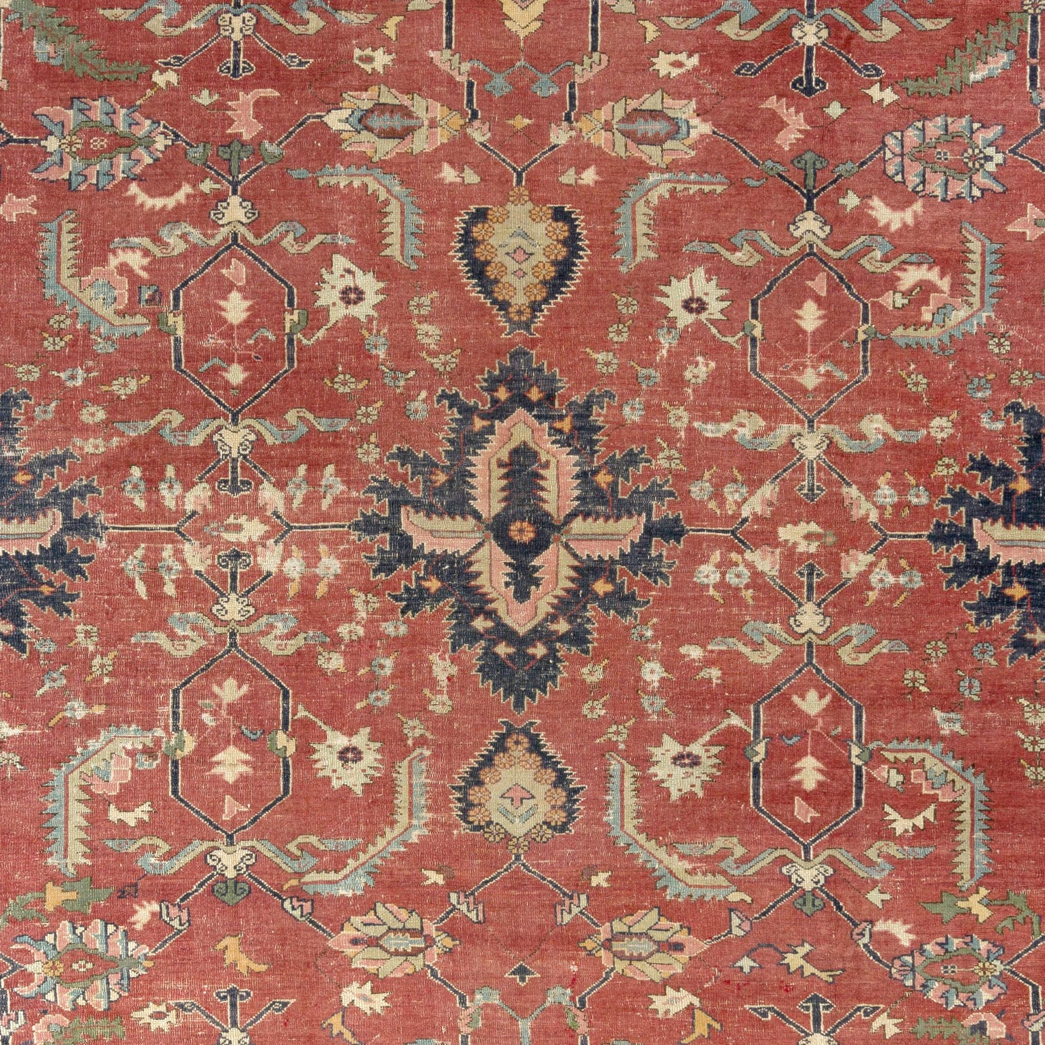 19th Century 10.7x12.4 ft Antique Turkish Oushak Rug For Sale