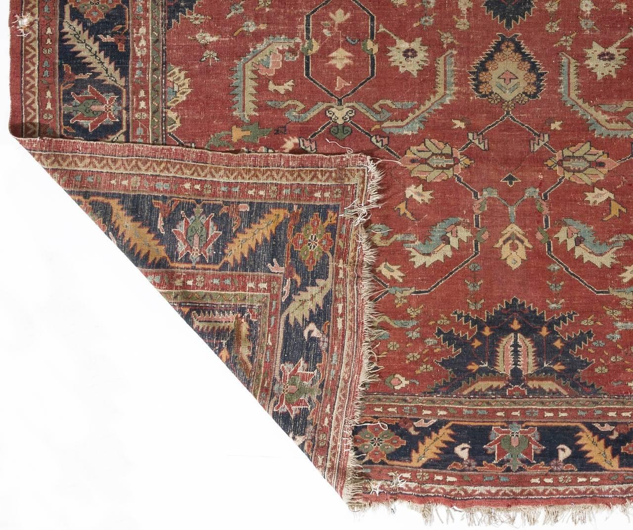 Wool 10.7x12.4 ft Antique Turkish Oushak Rug For Sale