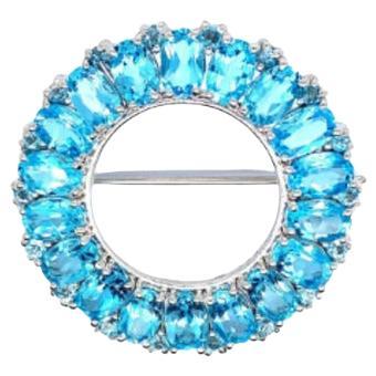 10.80 Carat Blue Topaz Wreath Brooch in Sterling Silver For Sale