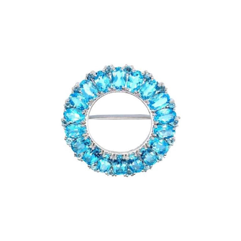 10,80 Karat Blauer Topas Kranzbrosche, Geschenk für ihn in 925 Sterlingsilber