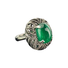 10.80 Carat Emerald Cabochon and Diamond 18K Gold Cocktail Ring