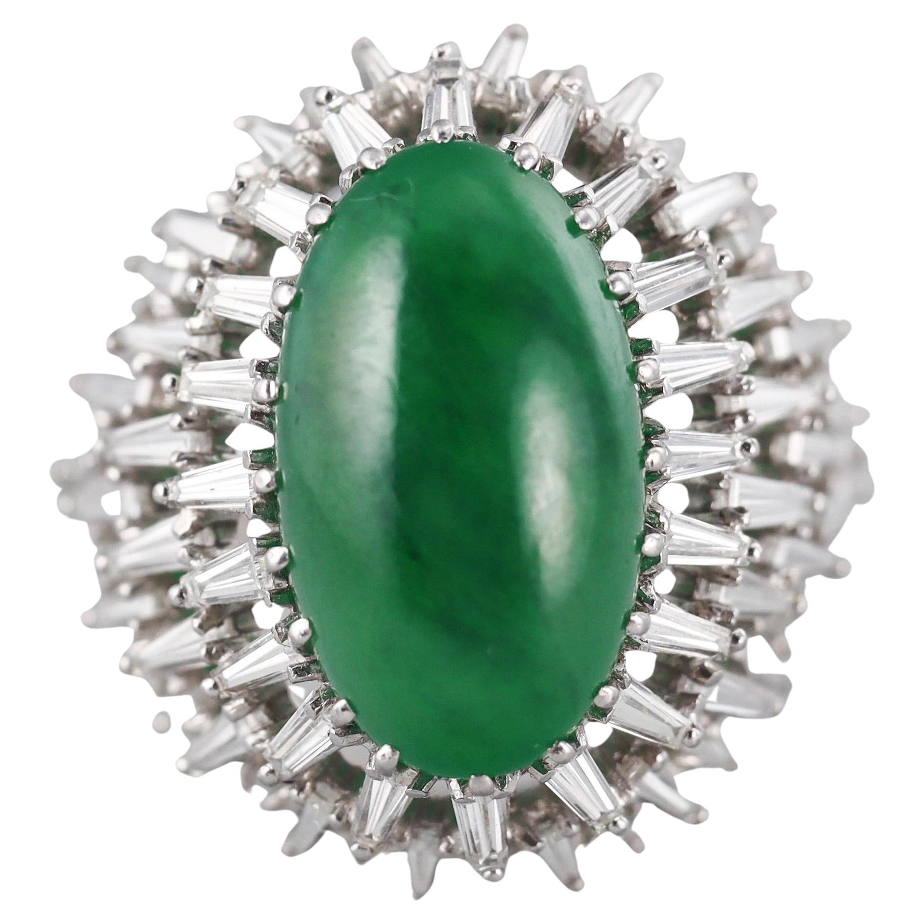 Anillo de Cóctel de Platino con Diamante y Jade de 10,80 Quilates