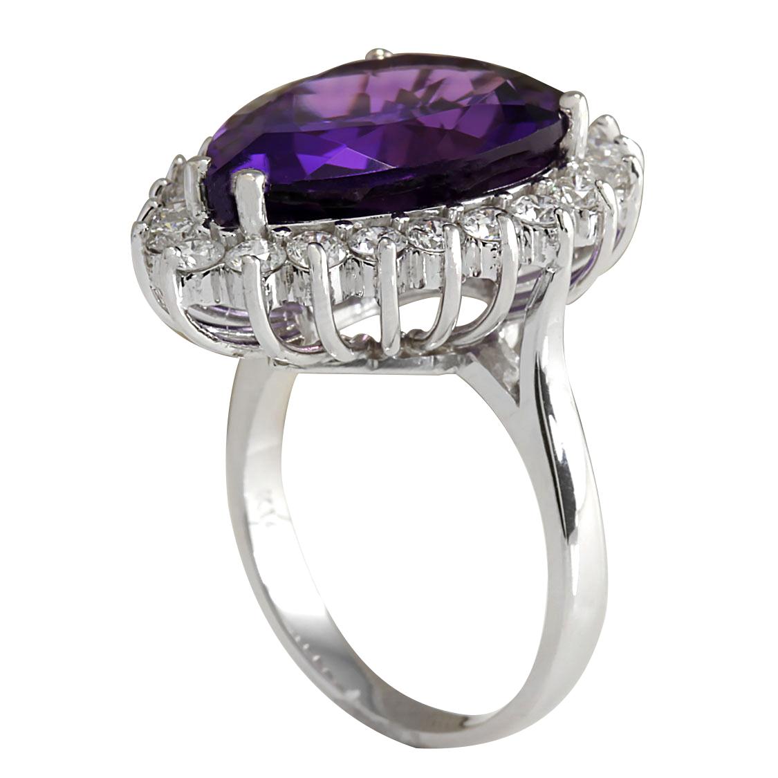 10.80 Carat Natural Amethyst 18 Karat White Gold Diamond Ring In New Condition In Los Angeles, CA