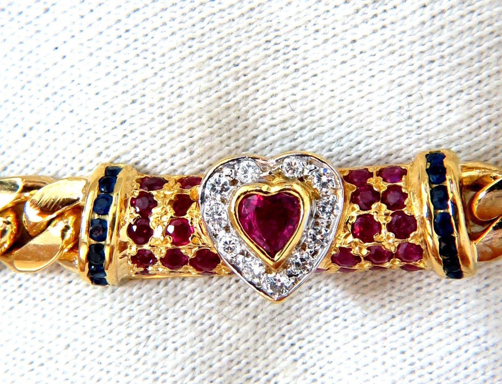 Women's or Men's 10.80 Carat Natural Heart Ruby Curb Link Necklace 18 Karat 156 Gram