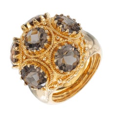 10.80 Carat Smoky Quartz Domed Mid Century Yellow Gold Cocktail Ring