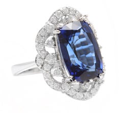 10.80 Carats Ceylon Blue Sapphire and Natural Diamond 14K Solid Whit