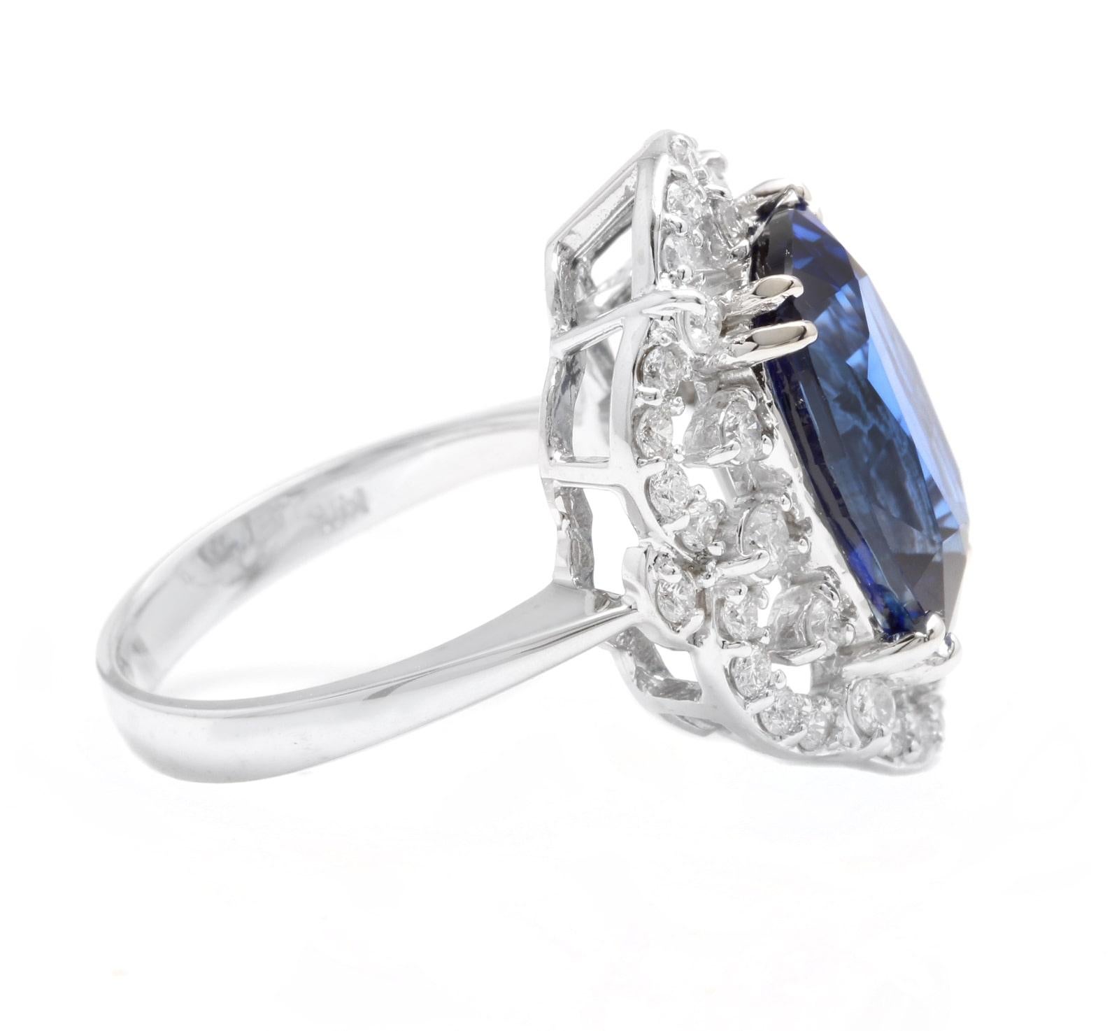 Mixed Cut 10.80 Carats Ceylon Blue Sapphire and Natural Diamond 14K Solid Whit For Sale