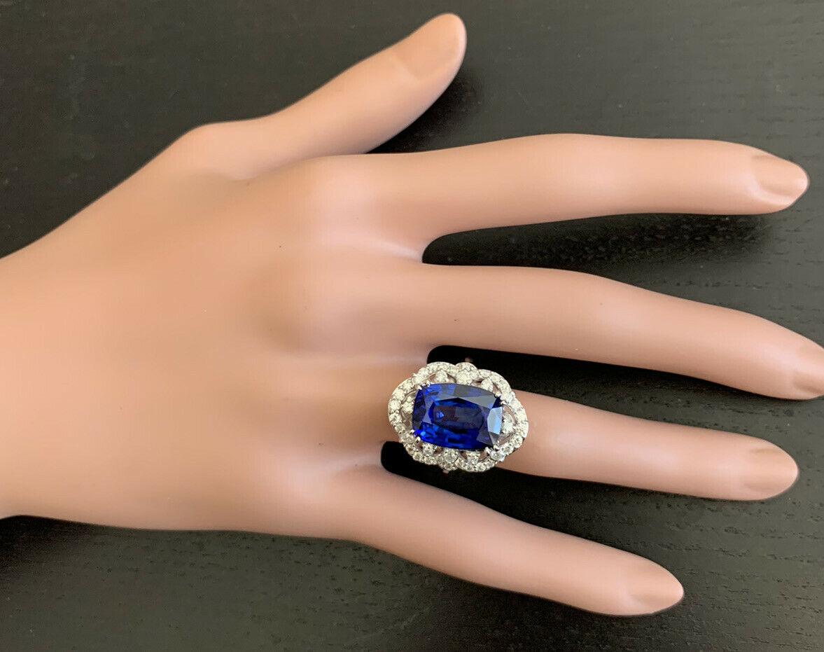 10.80 Carats Ceylon Blue Sapphire and Natural Diamond 14K Solid Whit For Sale 1