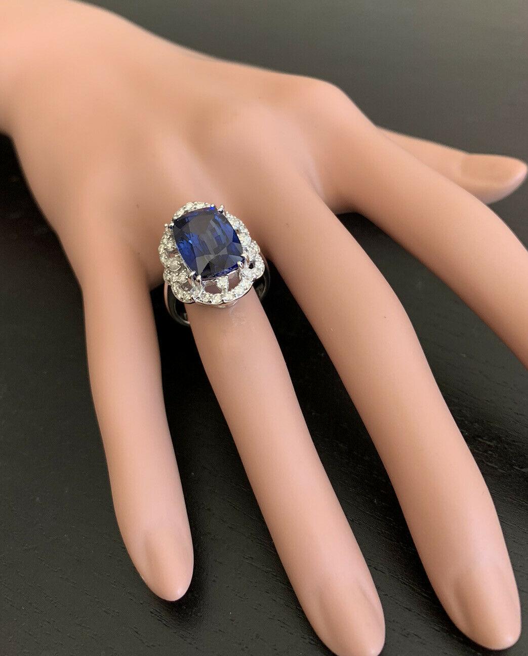 Saphir bleu de Ceylan 10,80 carats et diamants naturels 14 carats, créés en laboratoire en vente 2