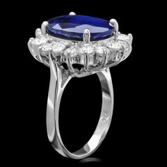 Bague en or blanc massif 14 carats, saphir bleu naturel de 10,80 carats et diamant