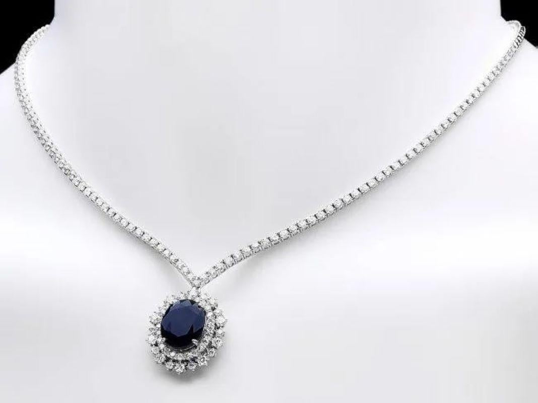 10.80Ct Natural Sapphire and Diamond 18K Solid White Gold Necklace

Natural Oval Sapphire Weights: Approx. 5.90 Carats 

Sapphire Measures: Approx. 13 x 10 mm

Sapphire Treatment: Diffusion

Total Natural Round Diamond weights: Approx. 4.90 Carats