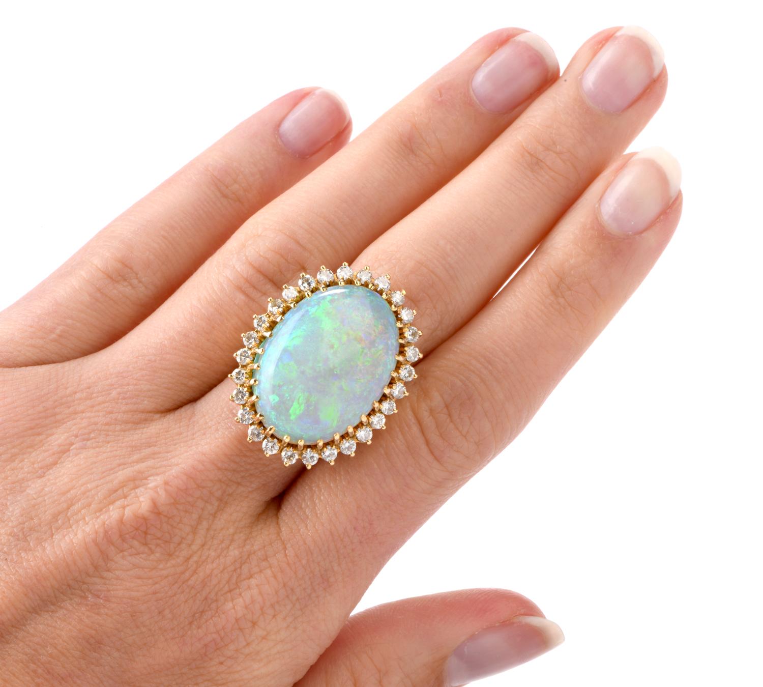 1080s Diamond and 18.60 Carat Opal 18 Karat Halo Cocktail Ring 3