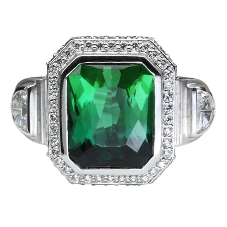 10.81 Carat Cushion Cut Green Tourmaline Gold Statement Ring Estate