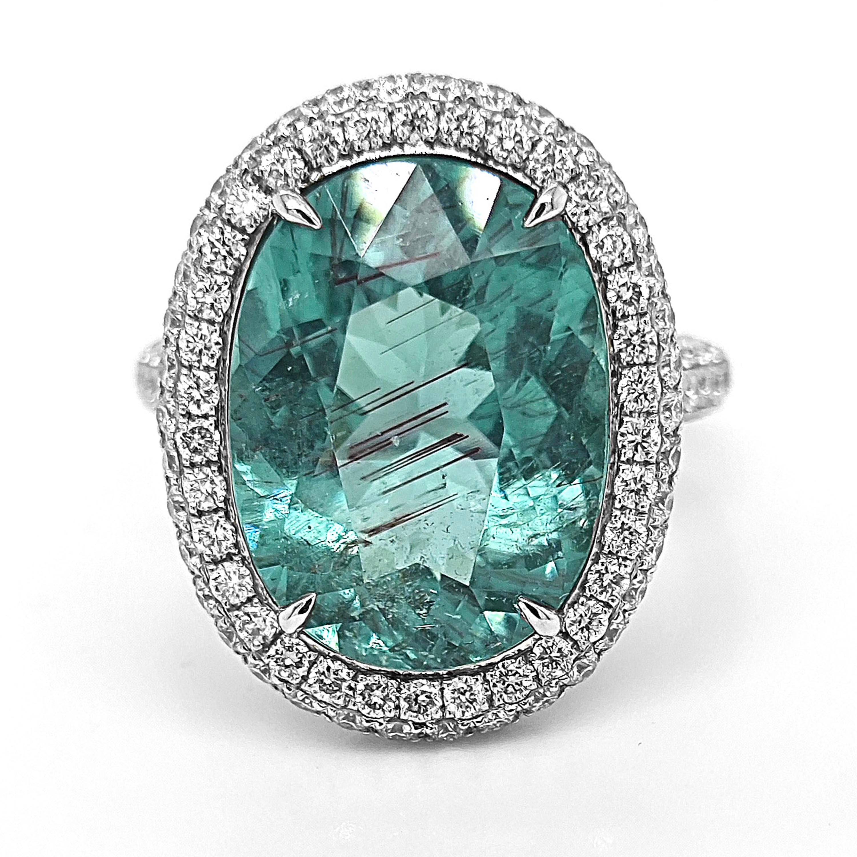 Anello in oro bianco con tormalina Paraiba e diamanti bianchi da 10,81 carati In condizioni Nuovo in vendita a New York, NY