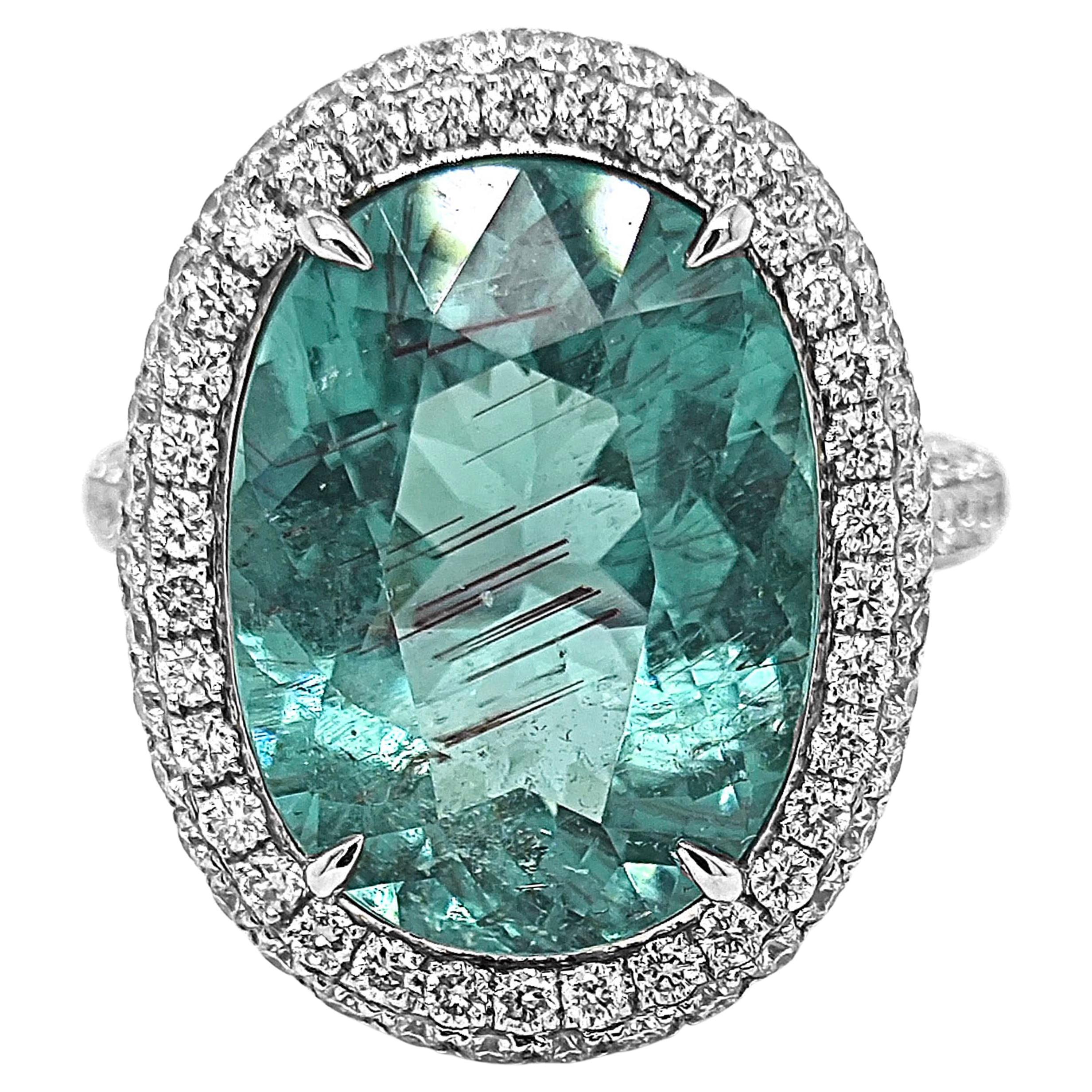 10.81 Carat Paraiba Tourmaline and White Diamond White Gold Ring