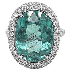 Anillo de oro blanco con turmalina paraiba y diamante blanco de 10,81 quilates