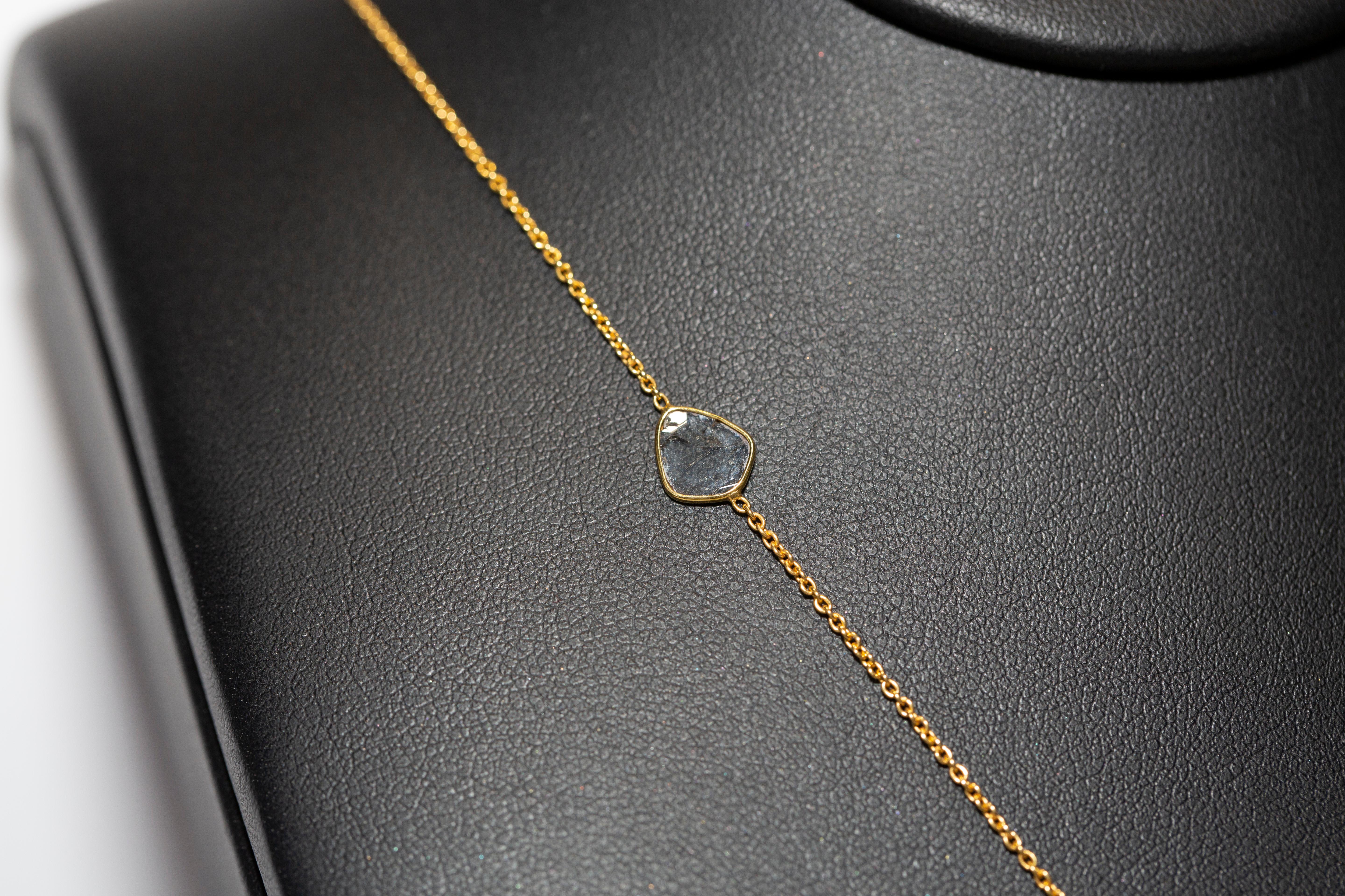 10.82 Carat Rose Cut Blue Sapphire Diamond 18 KT Yellow Gold Pendant Necklace For Sale 6
