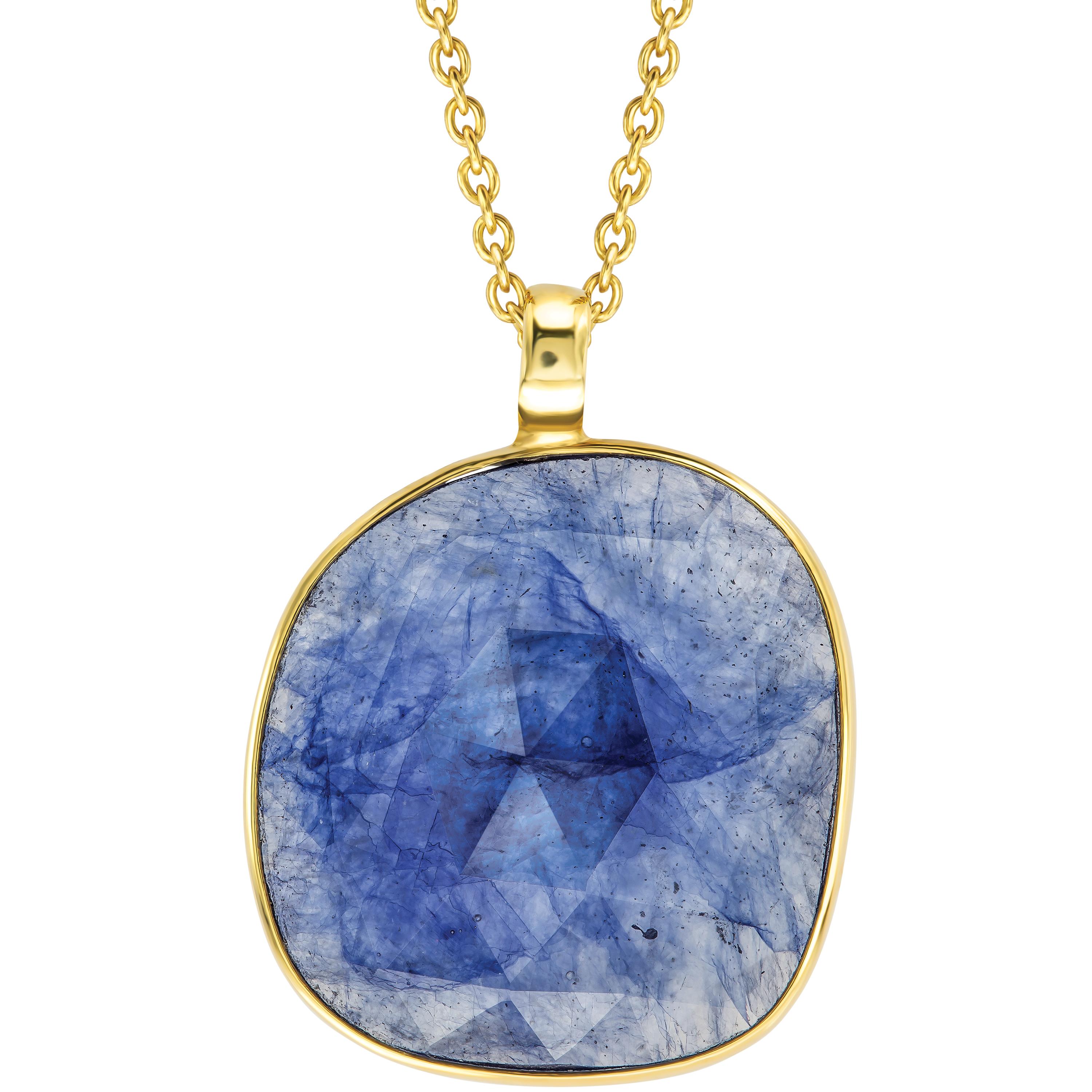 10.82 Carat Rose Cut Blue Sapphire Diamond 18 KT Yellow Gold Pendant Necklace  In New Condition For Sale In London, GB
