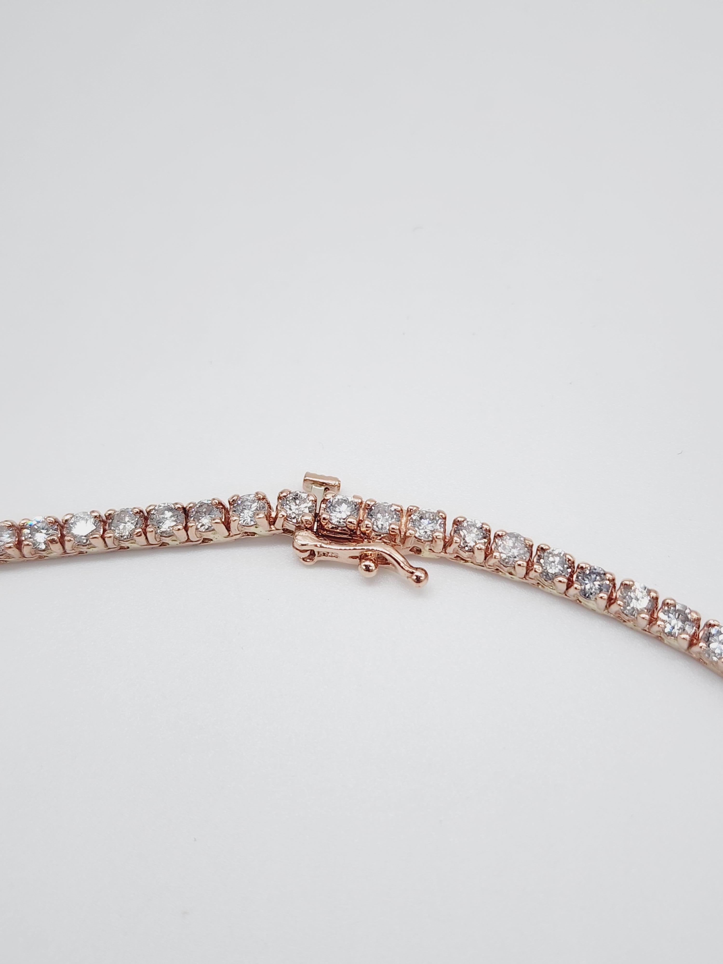 10.82 Carat Round Natural Diamond Tennis Necklace 14 Karat Rose Gold 16'' In New Condition For Sale In Great Neck Plaza, NY