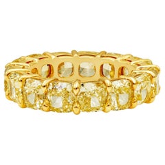 10.83 Carat Round Brilliant Band Fancy Yellow 14K Yellow Gold Diamond ring
