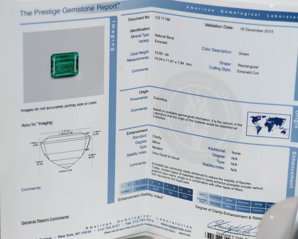 10.83 Emerald with GIA & AGL with Diamond Mount containing  7