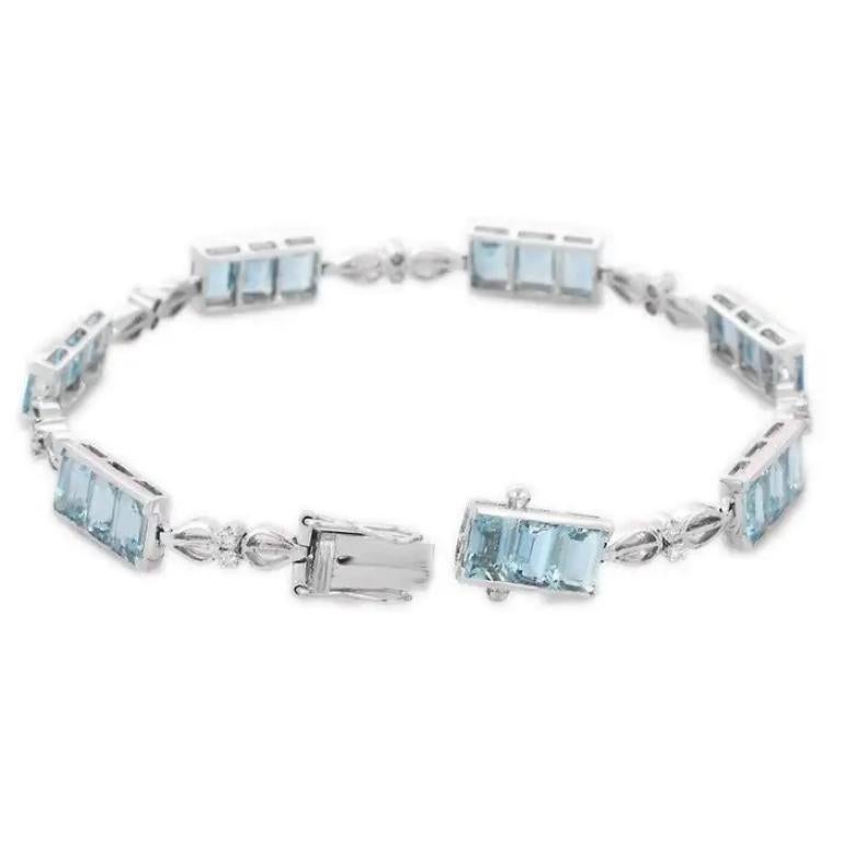 10.84 Carat Aquamarine & Diamond Tennis Bracelet in 18 karat Solid White Gold For Sale 1