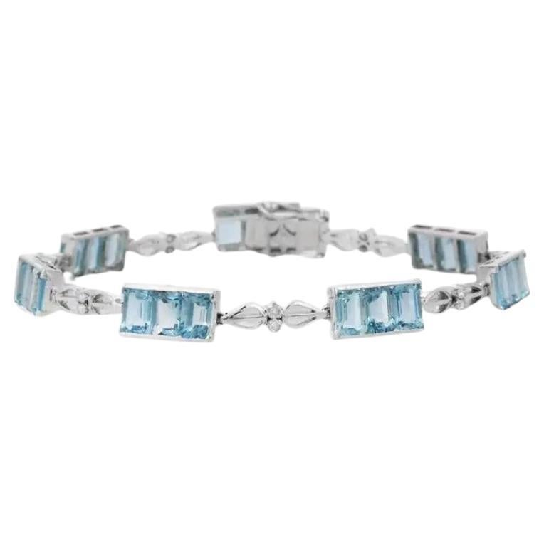 Bracciale tennis con acquamarina e diamanti da 10,84 carati in oro bianco massiccio da 18 carati