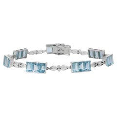 Bracciale tennis con acquamarina e diamanti da 10,84 carati in oro bianco massiccio da 18 carati