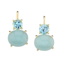 10.85 Carat Aquamarine Cabochon 18k Yellow Gold Lever Back Earrings