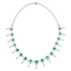 10.85 Carat Zambian Emerald 5.50 Carat SI/H Diamond Necklace 18 Karat White Gold