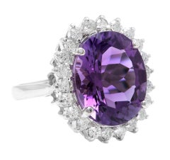 10.85 Carat Natural Amethyst and Diamond 18 Karat Solid White Gold Ring