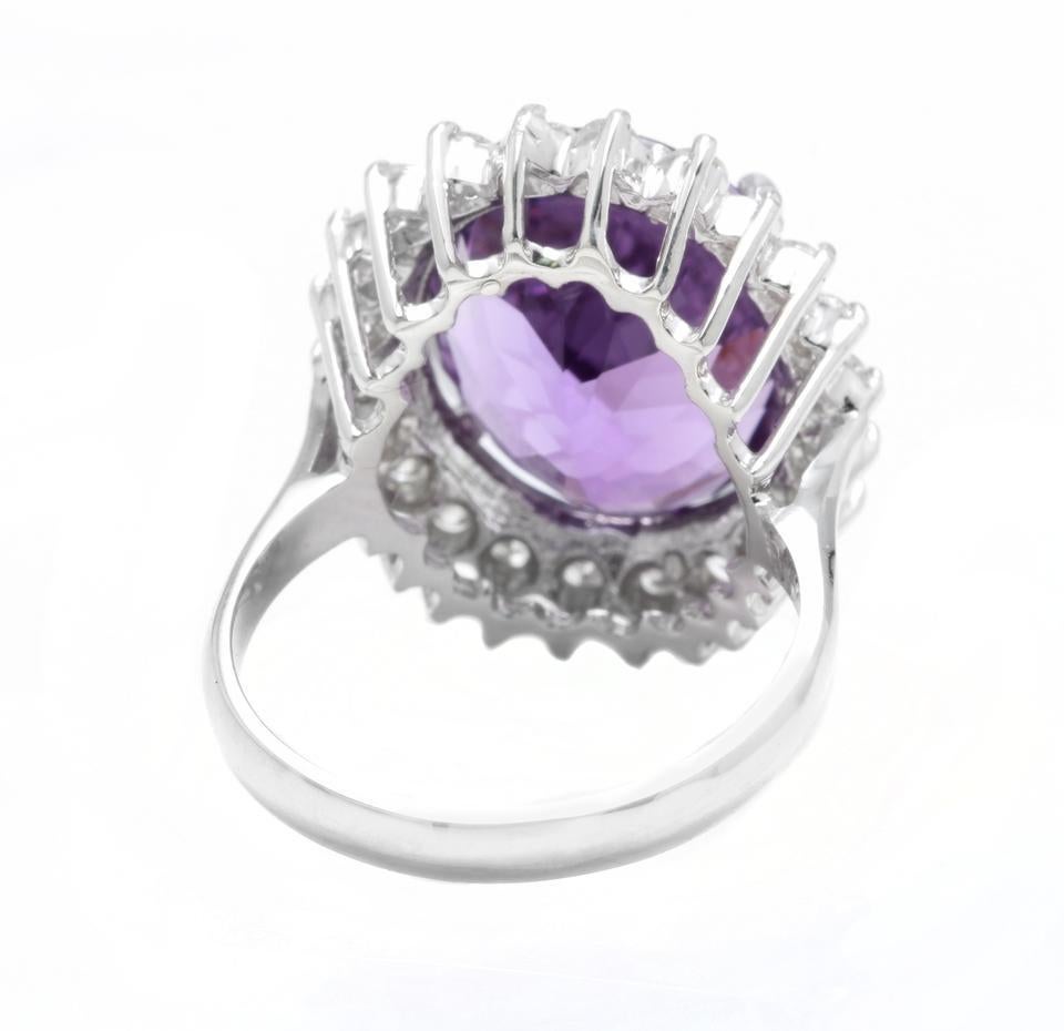 10.85 Carat Natural Amethyst and Diamond 18 Karat Solid White Gold Ring In New Condition For Sale In Los Angeles, CA