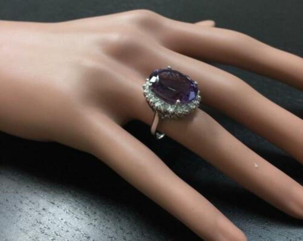 Women's 10.85 Carat Natural Amethyst and Diamond 18 Karat Solid White Gold Ring For Sale