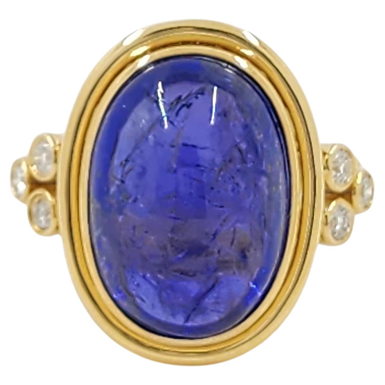 10.85Ct Cabochon Tanzanite Cocktail Ring in 18K Yellow Gold
