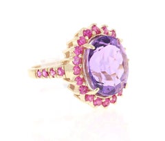 10.86 Carat Amethyst Pink Sapphire 14 Karat Yellow Gold Ring