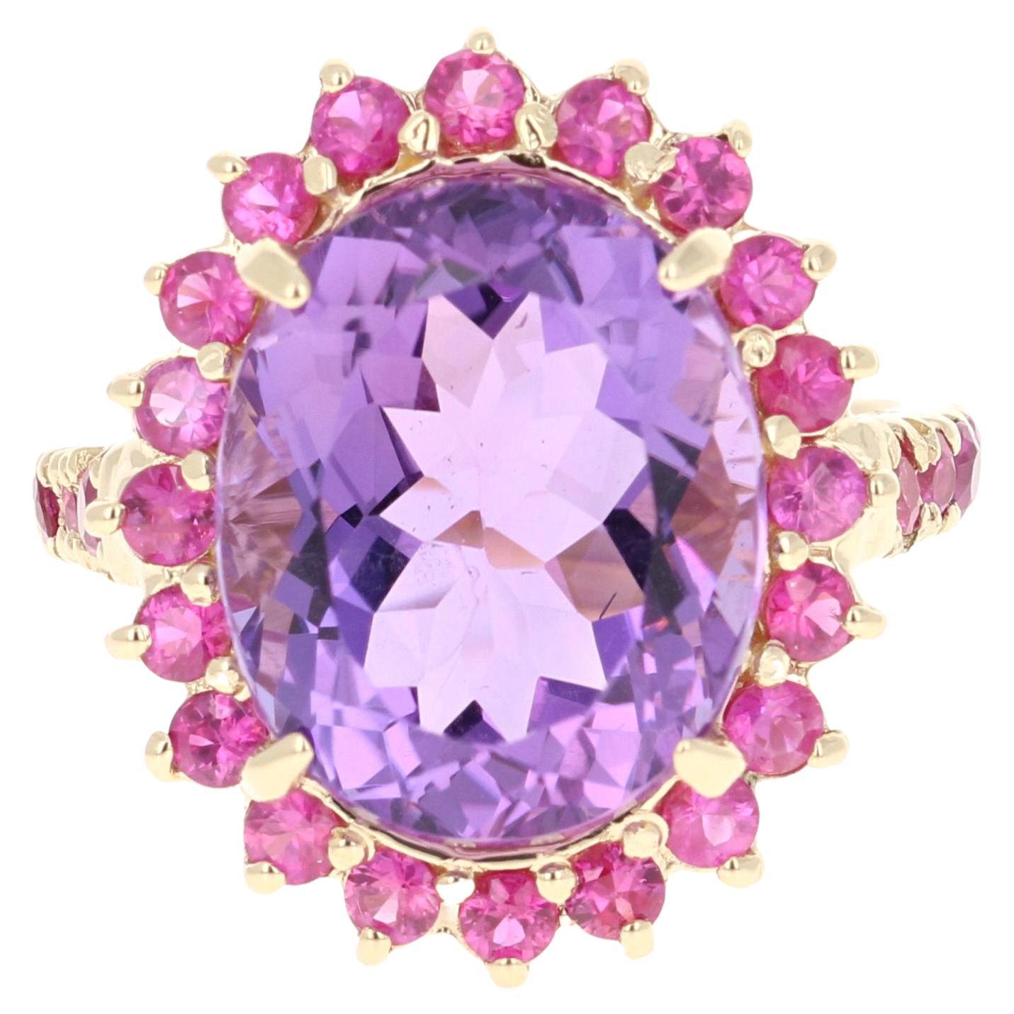 10.86 Carat Amethyst Pink Sapphire 14 Karat Yellow Gold Ring