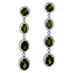 10.86 Carat Green Tourmaline Diamond 18 Karat Gold Earrings